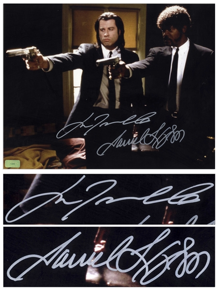 John Travolta and Samuel L. Jackson Signed 14'' x 11'' Photo From ''Pulp Fiction''